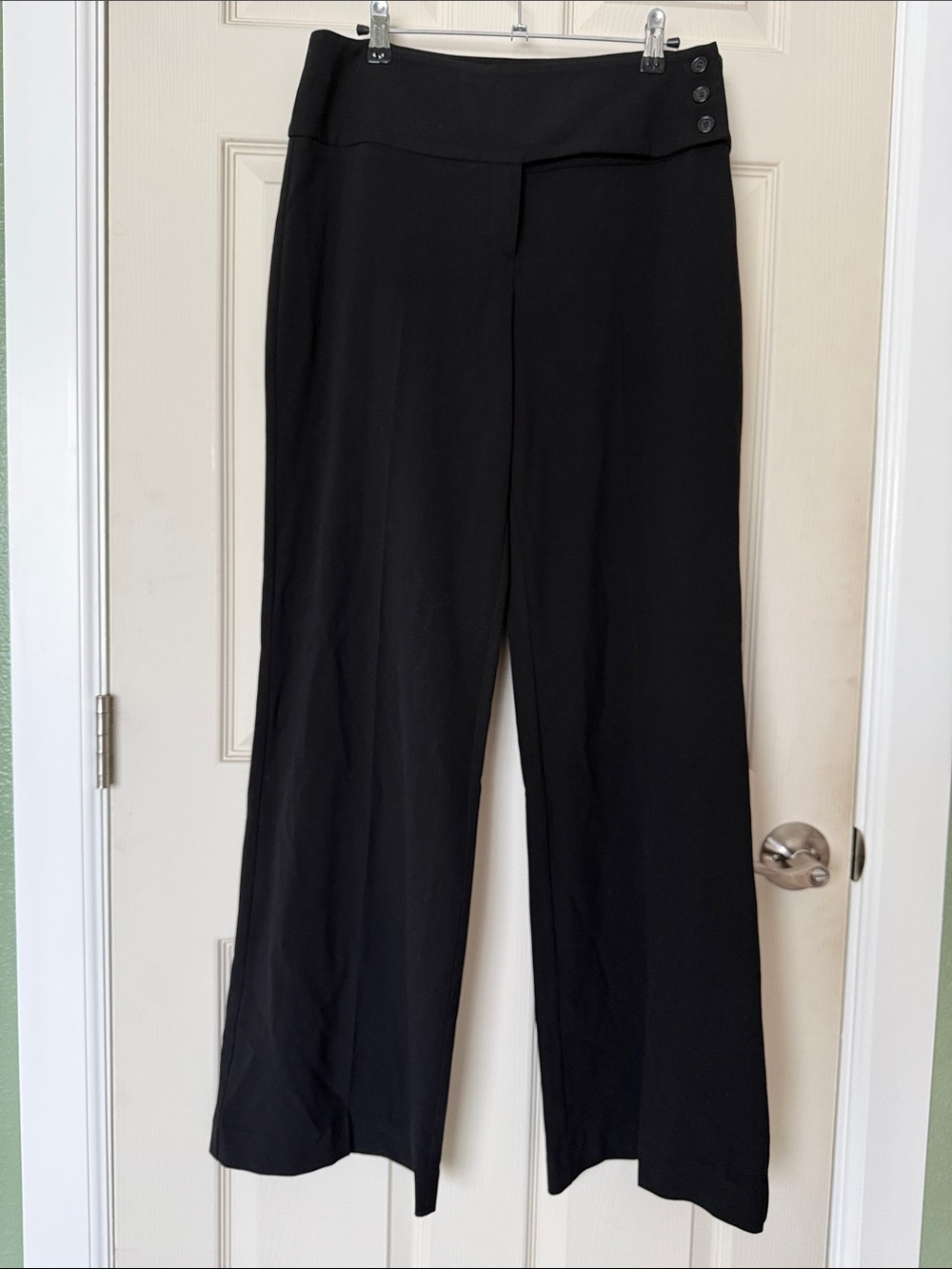 Margaret M Black Wide-Leg Dress Pants with Side Button Detail